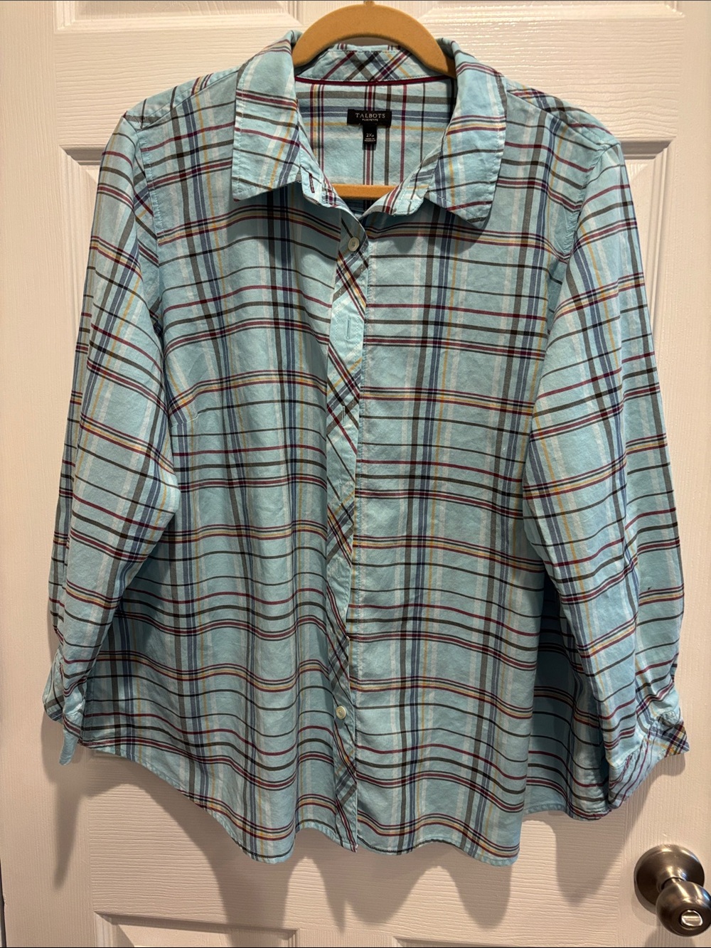Talbots Aqua Plaid Button-Front Shirt